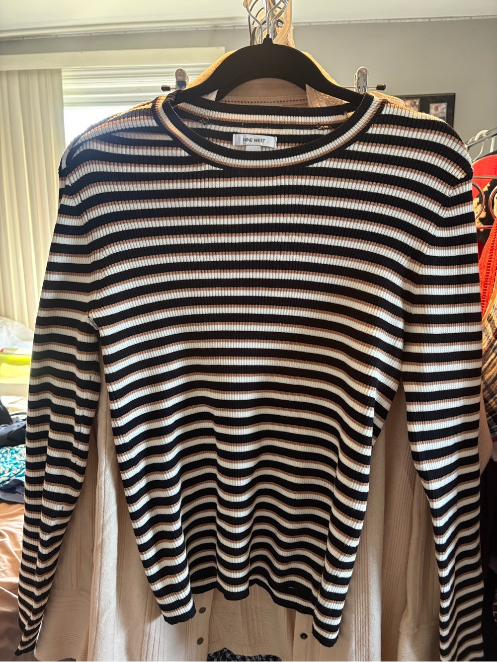 NINE WEST Striped Ribbed Top Sz L ❤️
